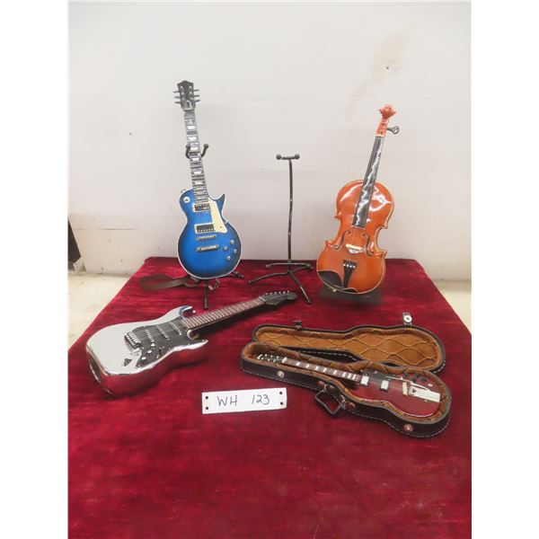 Lot of 4 Replica Guitars with Display Stands