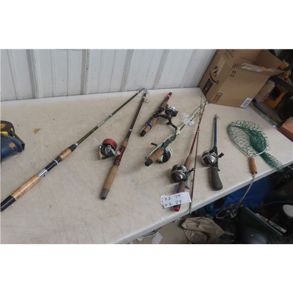 6 Fishing Rods and Reels and Net