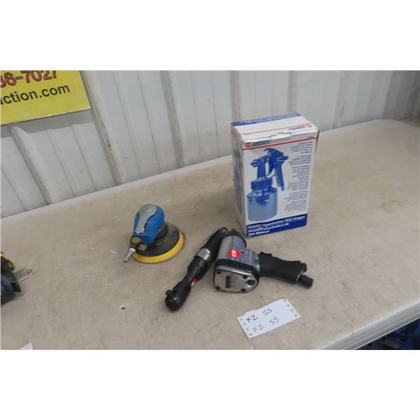 Lot of 4 Air Tools (3 New Paint Sprayer 1/2" Impact 3/8" Ratchet Orbital Sander