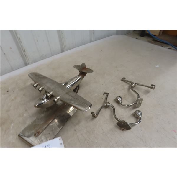 Vintage Chrome Plane with Hanger Hooks, Plane Size 9" X 13"