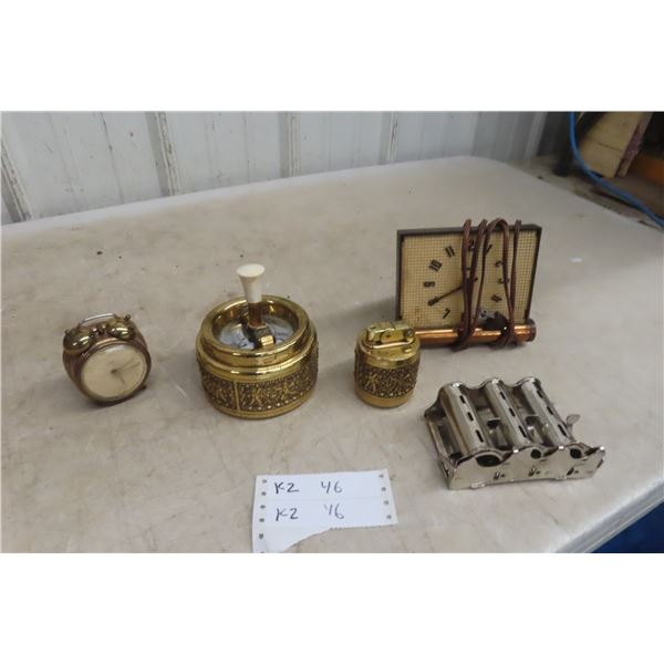 Vintage Lighter Ashtray; Clock; Change Dispenser