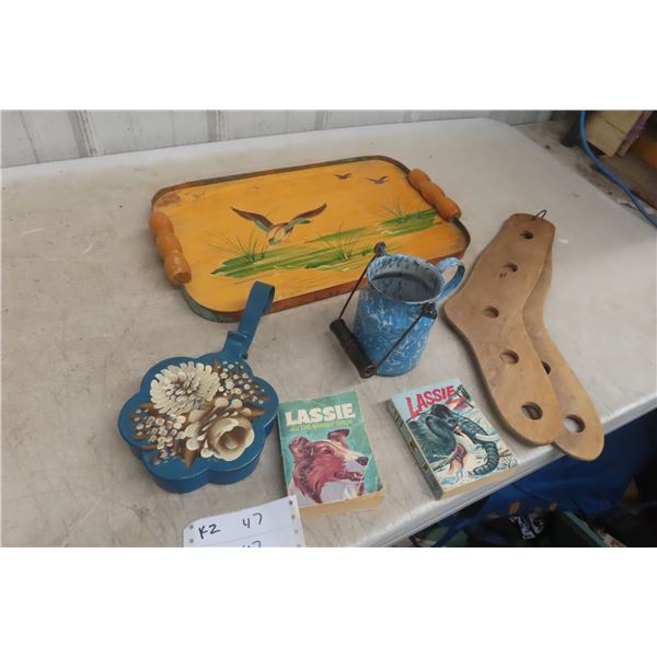 Pot, "Little Big Book," Hand-Painted Wood Tray