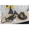 Pair of Scotch-Top Bridle Headpieces With Plume, Draft Horse Collar, and Bridle With Bit