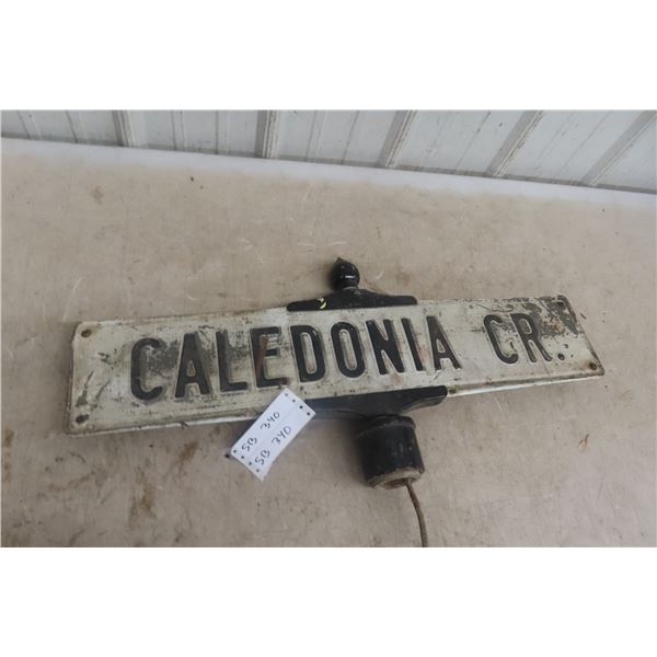 Caledonia Cr. 2-Sided Street Sign, Metal Embossed, With Cast Bracket Mount