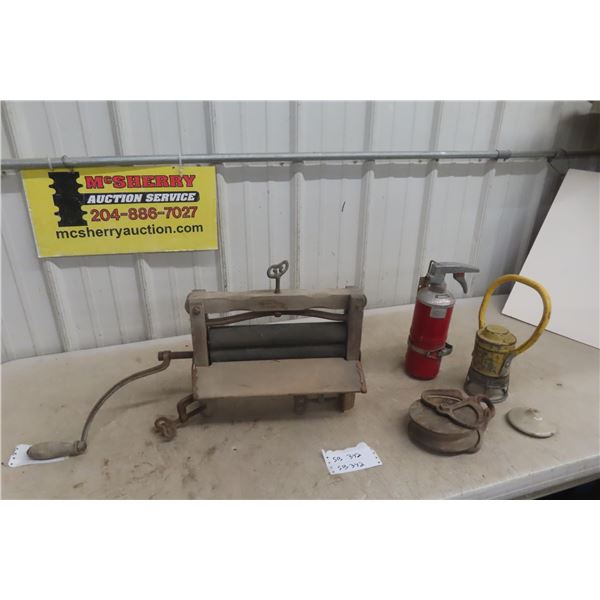 Wringer, Railway Lantern, Fire Extinguisher, Pulley