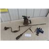 Image 1 : Vintage Wood Drill; Long Screwdriver; Yankee #10 Ratch Screwdriver; Sm Bench Vise; 1 Torch