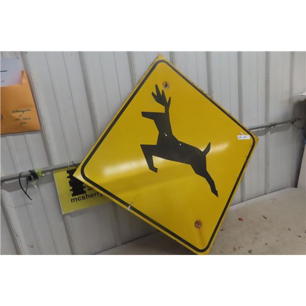 Moose/Deer Warning Highway Sign — 30" (Rare - No Bullet Holes)