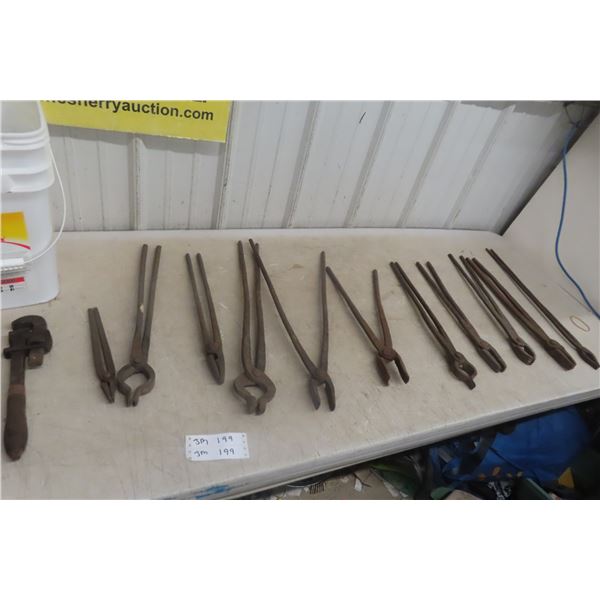 11 Blacksmith Forge Tongs + Pipe Wrench