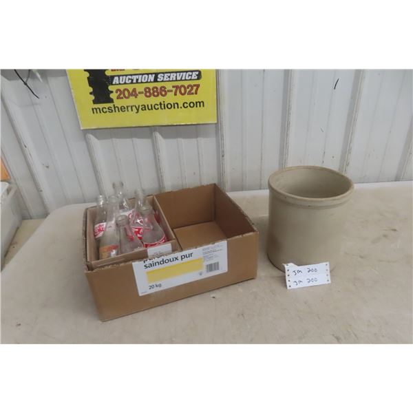 1 Gal. Stoneware Crock + Pop Bottles