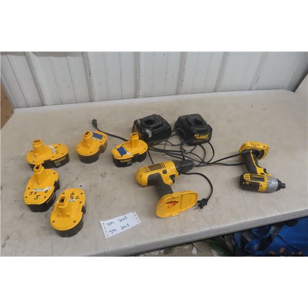 DeWalt 18V 1/2" Drill, 1/4" Impact; 2 Chargers; Batteries (Tools & Charger Good; Batteries As-Is)