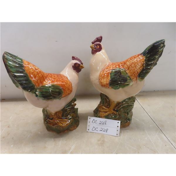 Pair Of Ceramic Roosters, Tallest 11 1/2".