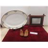 Turkey Platter With Wood Stand; An Old Frame, 11" x 9"; And Child’s Old Shoe Forms.