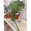 Silk Fern In Ceramic Pot With Metal Stand, Approx. 36" High with Additional Bouquet Flowers.