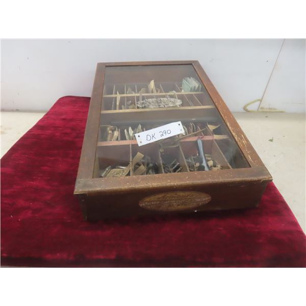 Antique  Counter Display Case With Violin And Fiddle Parts, 13 1/2" x 21" x 6 1/2"