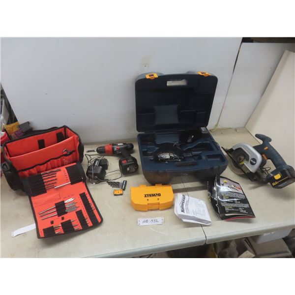 Cordless Tools — Black & Decker 12V Drill /Mastercraft 14.4V Circular Saw 