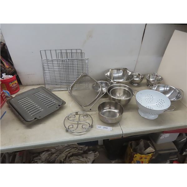 Assortment Of Stainless Steamers (Various Sizes), Grilling Pan, Racks, Stainless Bowls and More