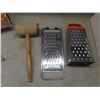Image 3 : Kitchenware Lot — Cookie Press, Glass Cake Lid, Trivets, Marble Rolling Pin, Grater and More.