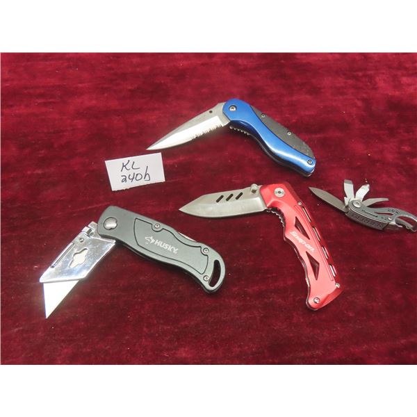 4 Folding Knives — Snap-On, Husky, Curve, And More.