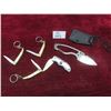 5 Pocket Knives: Ideal Hiker Fixed Blade; Bacon II Red Folder; 3 Keychain Minis, Bone/MOP Handles