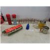 2 Vintage Thermos With Glass Inserts; 5 Metal Cookie Cutters; 2 Sifters; And 7 Tin Soldier Glasses.