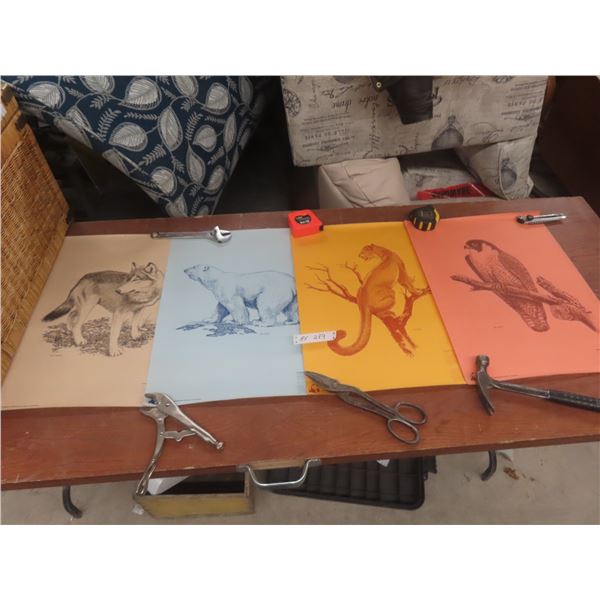 4 World Wildlife Fund Posters, 23 1/2" x 17" — Wolf, Cougar, Polar Bear, And Peregrine Falcon.