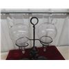 Image 4 : Vintage Wrought-Iron Etched-Glass Double Wine Aerator/Dispenser/Decanter.