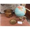 Brass Planter, Goblets, Candy Dish, And A World Globe.