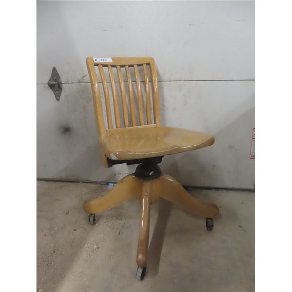 Rolling Swivel Wooden Office Chair With Brass Plaque, "Algoma Steel Corp."
