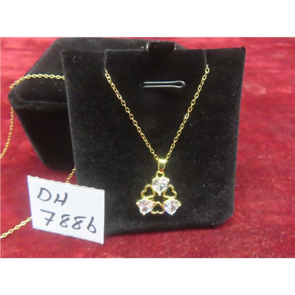 New 14K Gold-Plated Heart Necklace With 2.25 TCW Heart-Cut Cubic Zirconia, Adjustable 16-18" Chain.
