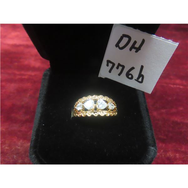 New 18K Gold-Plated Heart-Cut Cubic Zirconia Ring, Size 6.