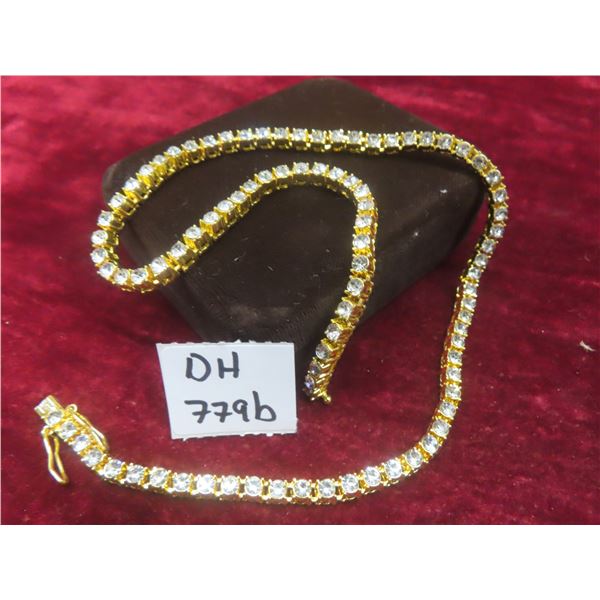 New 14K Gold-Plated 4.0 mm Cubic Zirconia Tennis Necklace, 18" Long.