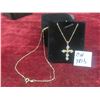Image 1 : New 18K Gold-Plated 32.0 mm Cubic Zirconia Cross Necklace With 17" Chain.