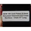 Image 9 : New 18K Gold-Plated 32.0 mm Cubic Zirconia Cross Necklace With 17" Chain.