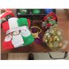 Image 3 : Christmas Decorations - Tree Ornaments, Garland, Face Cloths, With Tote.