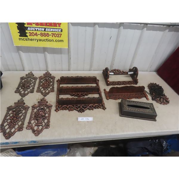 Coppercraft Paper-Towel Holder, Spice Rack, Tissue Cover, Key Hooks, And More.