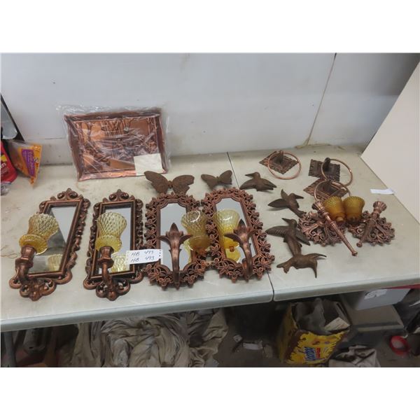 4 Coppercraft Mirrors With Candle-Holder Wall Art (Butterflies And Hummingbirds) And 3 Hand Towel