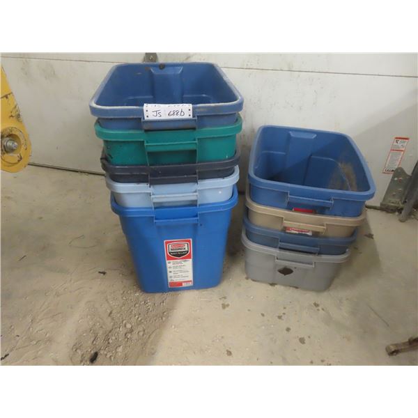 9 Rubbermaid Totes Without Lids - Various Sizes.