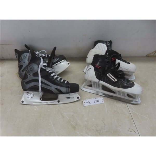 2 Pairs Hockey Ice Skates (Size 9) And Goalie Skates (Size 7 1/2) (No Blades)