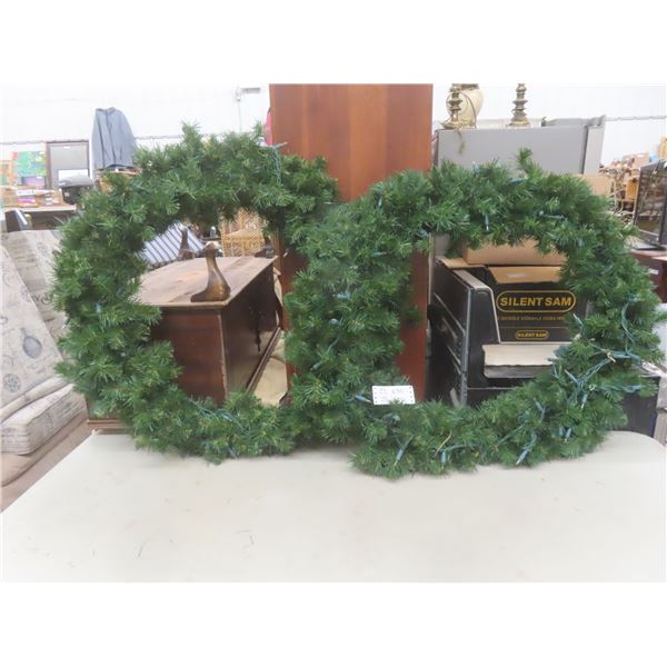 2 Extra-Large Christmas Wreaths With Lights, 36" Diameter.