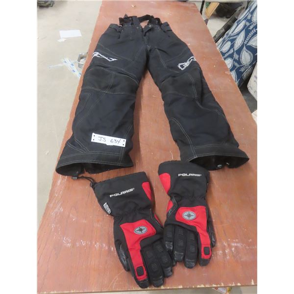 FXR Ski Pants (Size Youth 16) And Polaris Snowmobile Gloves (Size Medium).