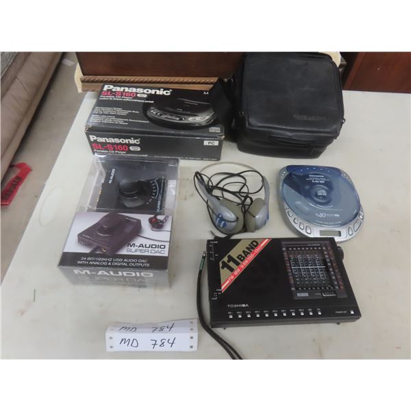Magnasonic CD Player With Case And Headphones; Toshiba RP-F11 11-Band FM/Shortwave Radio; M-Audio