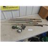 Image 1 : 5 Fishing Rods And 4 Vintage Reels - Johnson Century 100A/100B, Zebco 404LE, And Sigma 035 Pro.