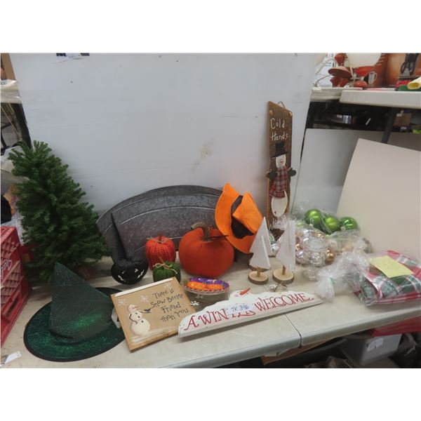 Seasonal Decor - Christmas (Small Trees, Slogan Signs, Tree Ornaments, Tablecloths) And