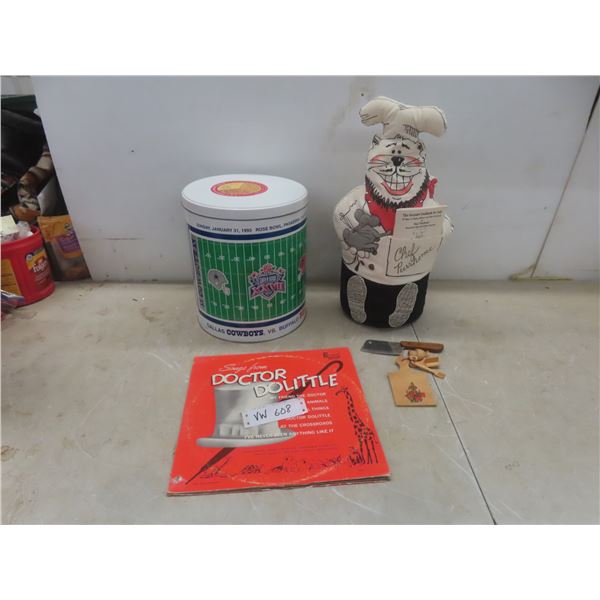 The Gourmet Cookbook For Cats; Dr. Dolittle Album; And A Dallas Cowboys Tin.