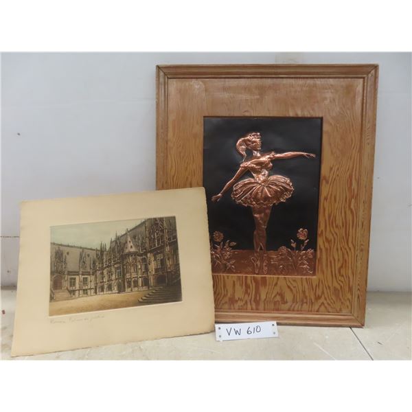 Copper Craft Style Framed Ballerina 18" x 15"; And Artwork Depicting Palais De Justice In France