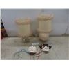 Image 1 : 2 Bedside Lamps With Lacy Shades (Tallest 16") And 2 Ceramic Masks.
