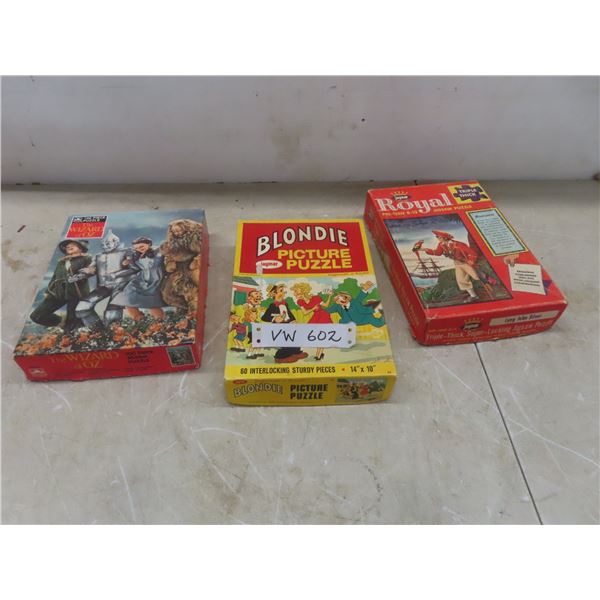 3 Vintage Puzzles - Blondie, Wizard Of Oz, Royal - One Re-Shaped Puzzle.