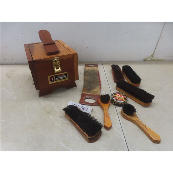 Esquire Redwood Shoe-Shine Box With Accessories.