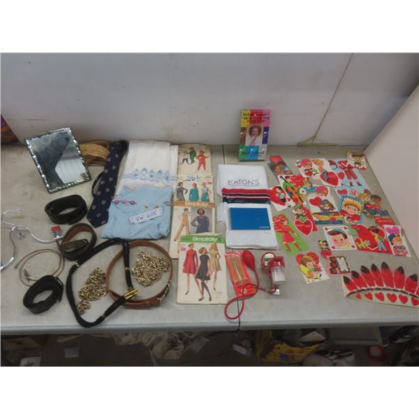 Vintage Valentine Cards (Factory Sealed); “Dial Your Way To Health” Eaton’s Bag; Hem Marker