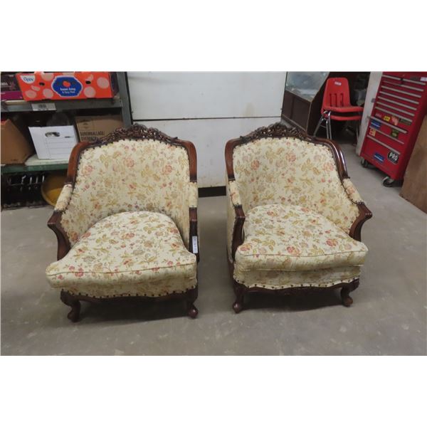 2 Matching Antique Living Room Occasional Chairs with
